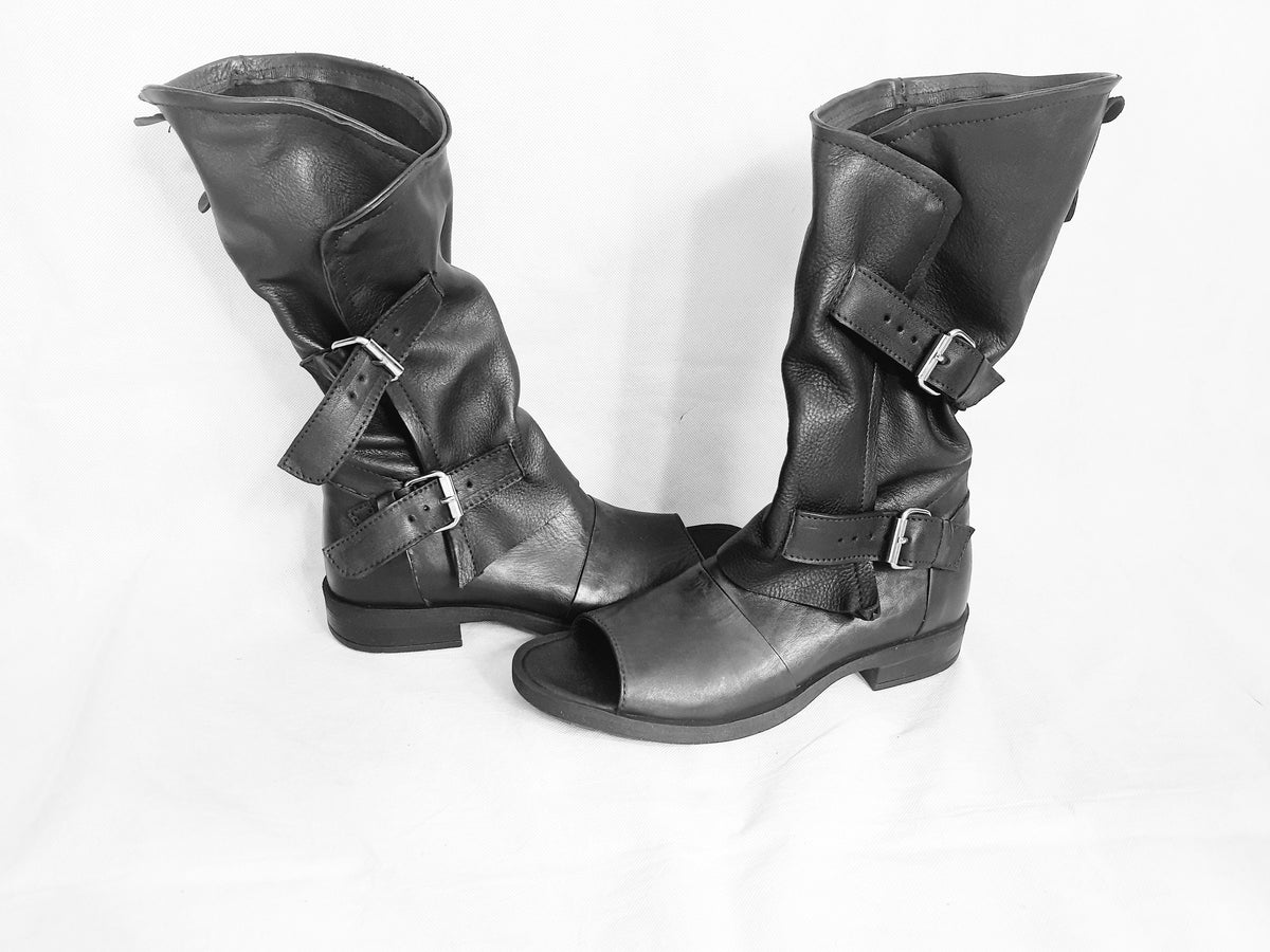 Leather Gladiator Sandals, Steampunk High Shoes, Handmade