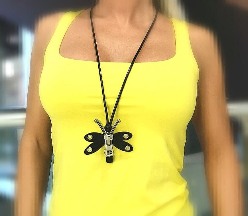 Black Leather Butterfly Necklace, Avant Garde Gothic Style