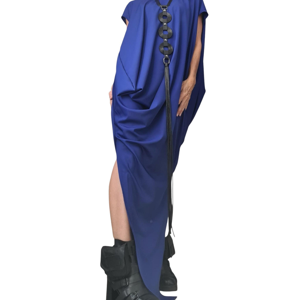 Royal Blue Oversize Maxi Dress, Avant Garde One Shoulder Drape