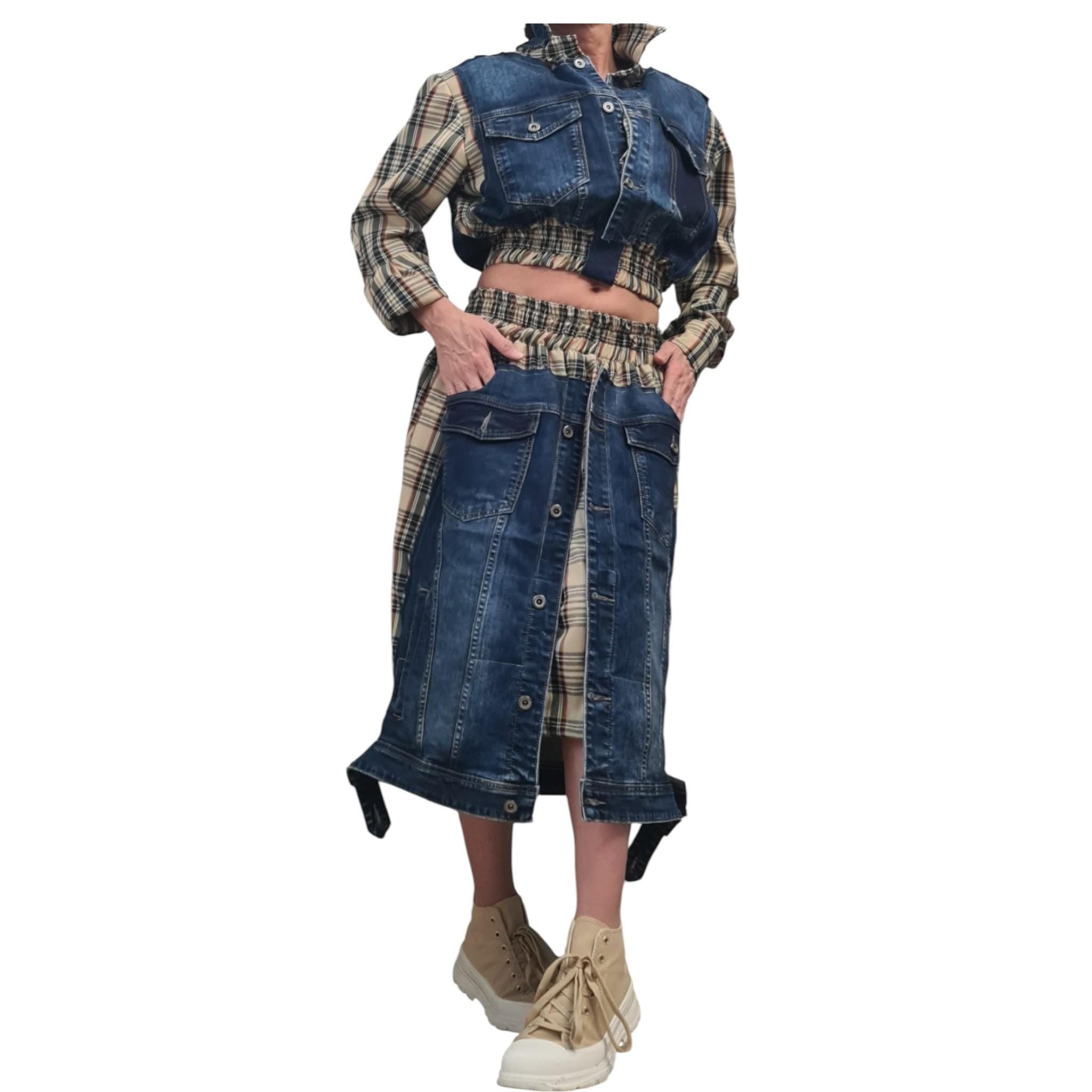 New collection Sweatshirt And Skirt Set, Cotton Denim Women Costume, Extravagant Sweatshirt, Sexy Women Suit Scottish plaid