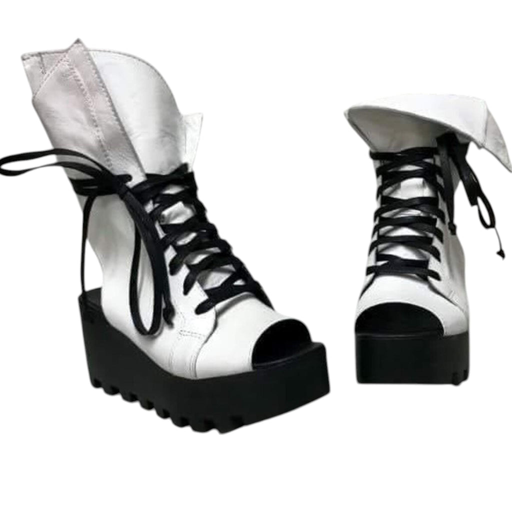 White Leather Platform Sandals, Open Toe Summer Shoes, Wedding Women Footwear