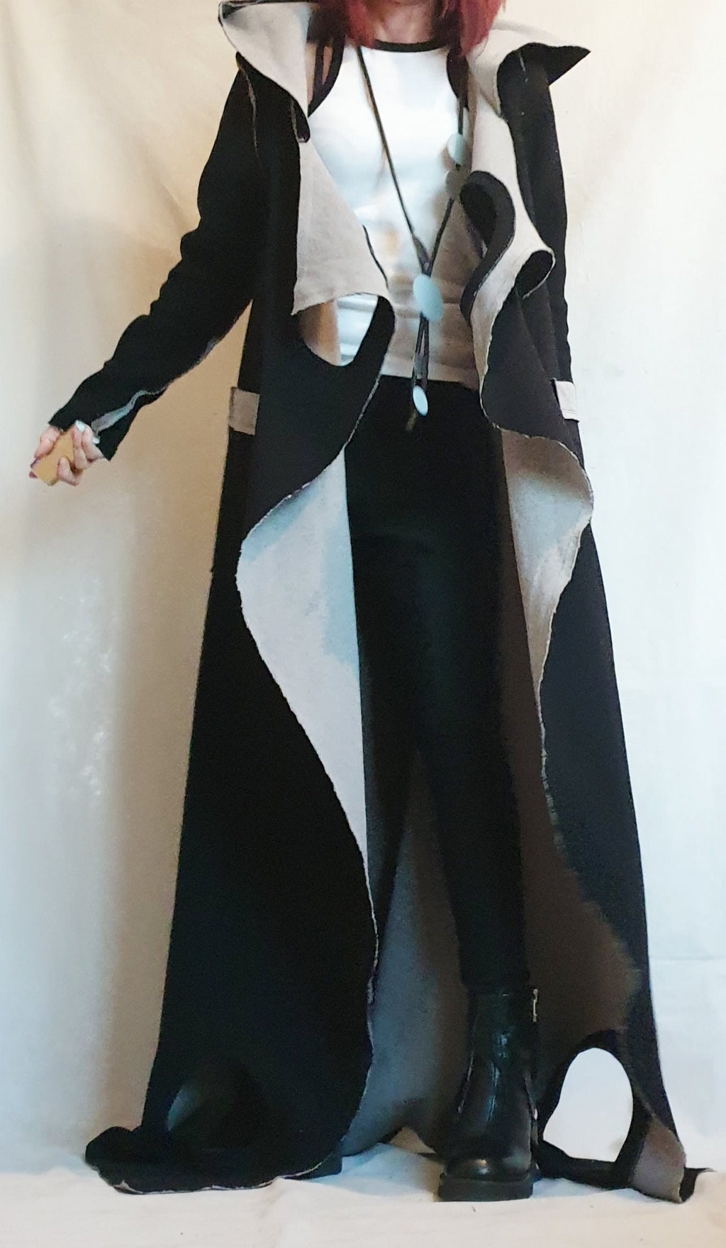 Black Grey Hooded Wool Vest, Plus Size Asymmetric Maxi Gilet, Long Knit Outerwear