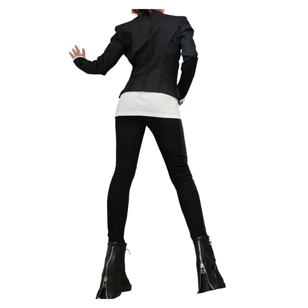 Black Denim Fitted Blazer Short Avant Garde Gothic Jacket Statement Tailored Piece Women’s Fashion