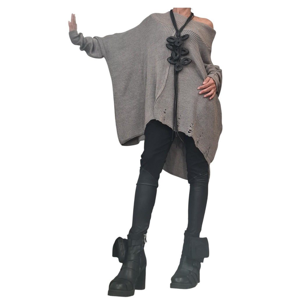 Asymmetrical Loose Knitted Tunic, Oversized Long Sweater, Plus Size Blouse