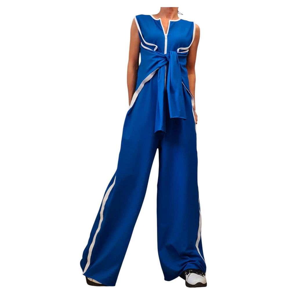 Blue Wide Leg Jumpsuit, Harem Overall, Sleeveless Design, Asymmetric Clothing, Plus Size Outfit