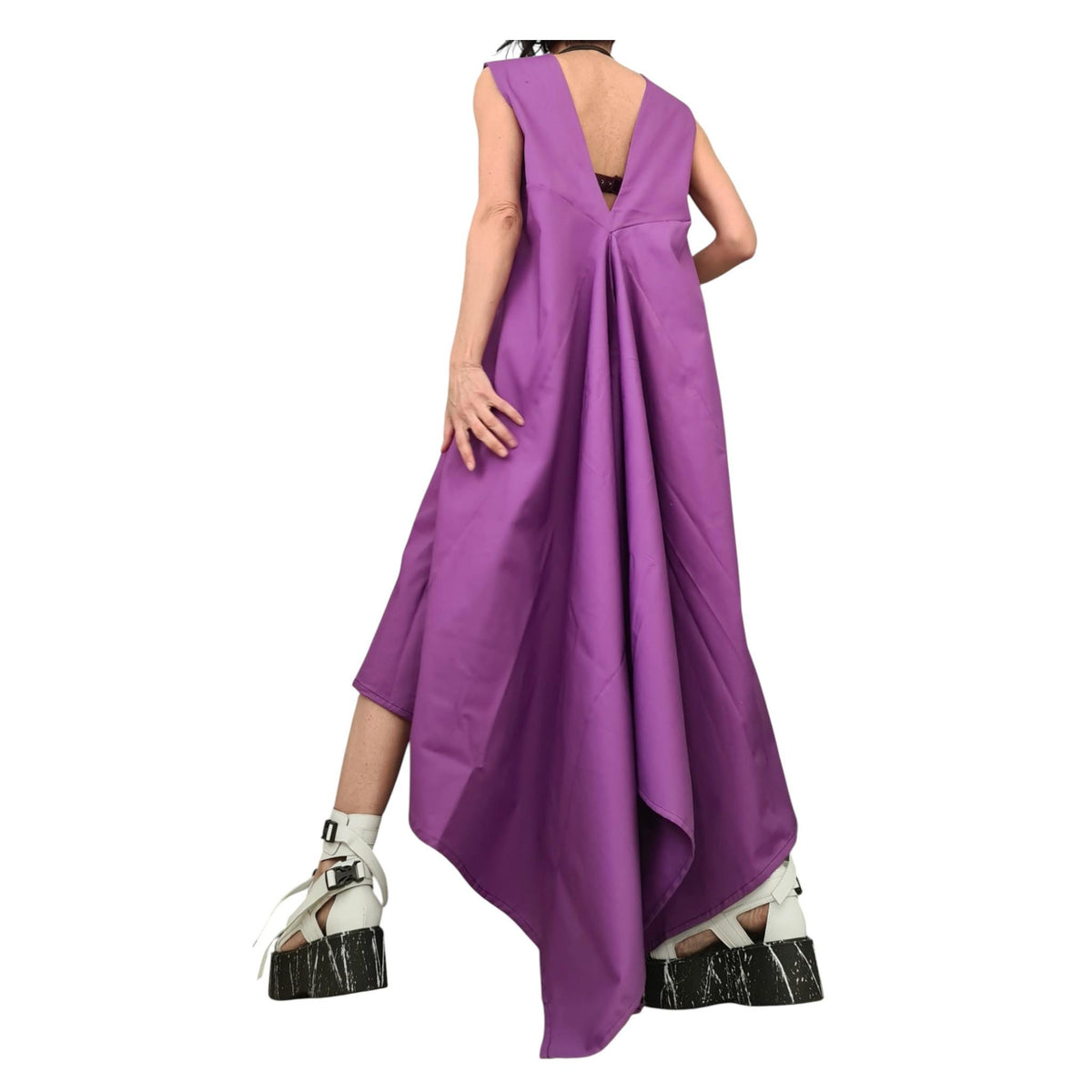 Purple Asymmetric Loose Dress, Sleeveless Long Short Tunic, Plus Size