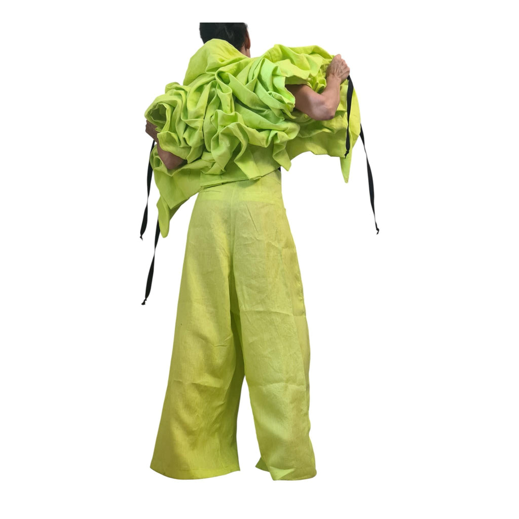 Lime Green Linen Short Jacket, Asymmetric Sleeveless Jacket