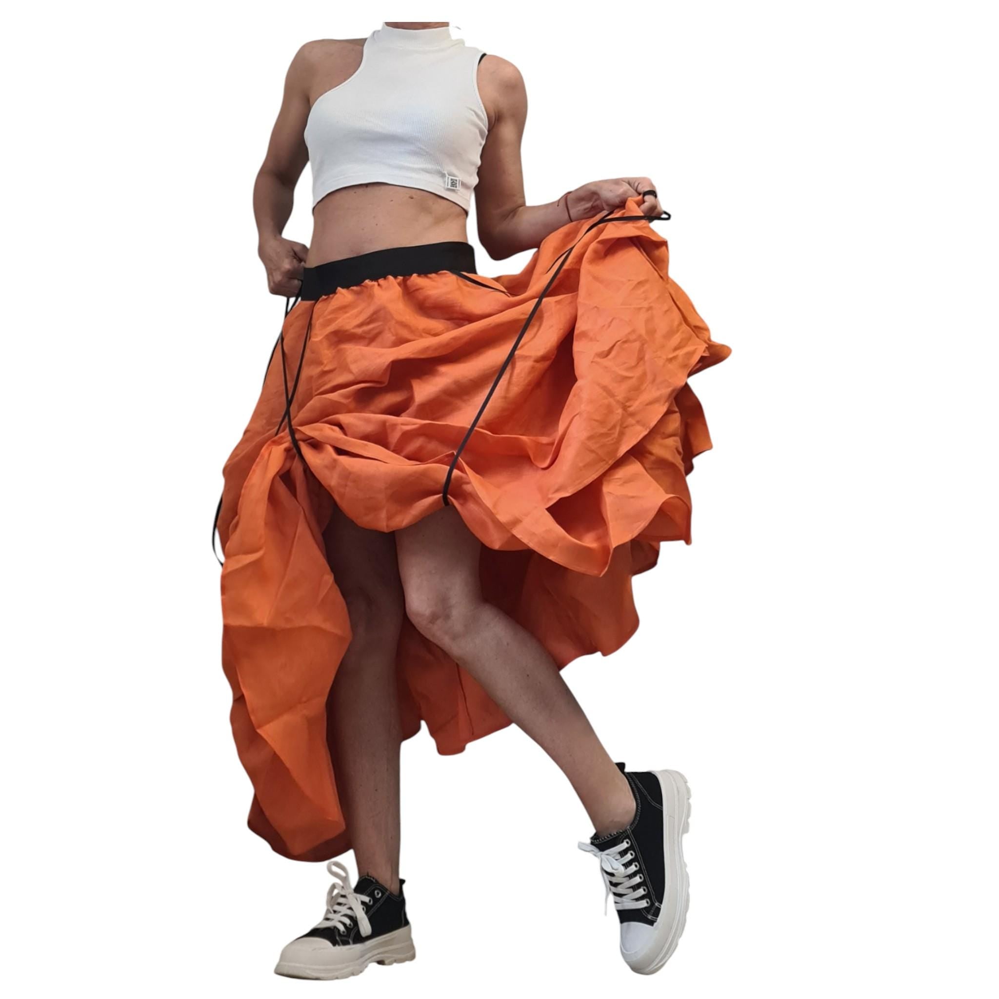 Orange Linen Circle Skirt Dress – Oversized Linen Dress