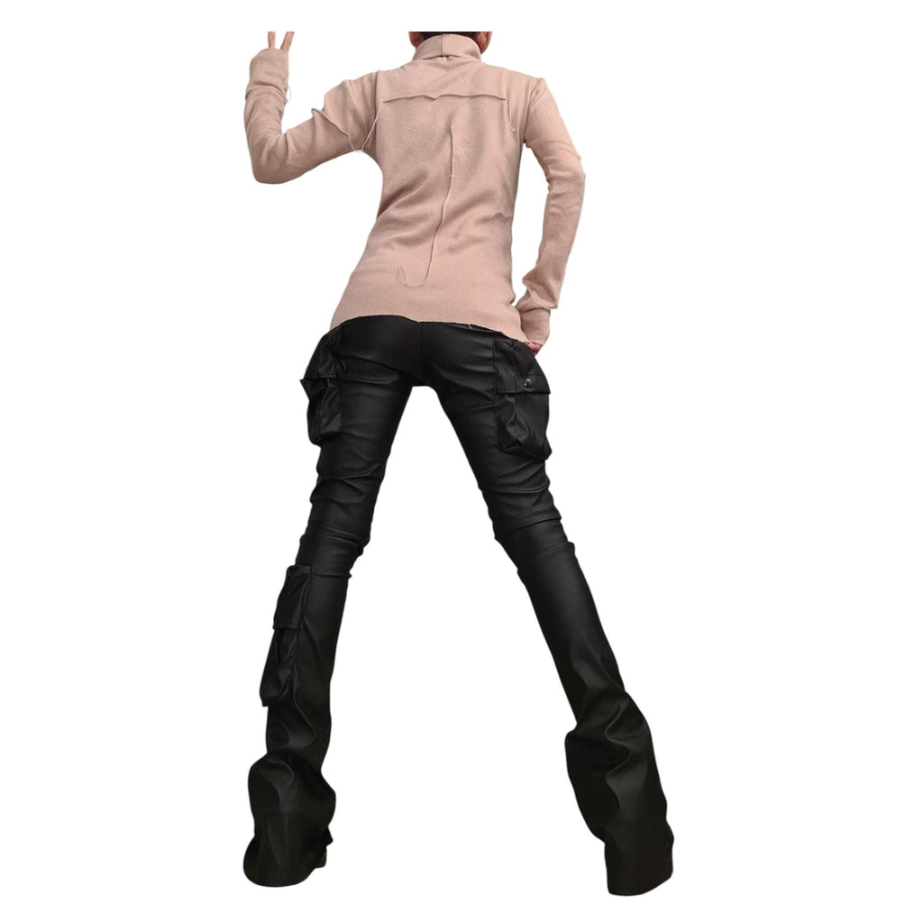 Beige Turtleneck Avant Garde Top, Extravagant Blouse, Warm and soft blouse, Outer seam