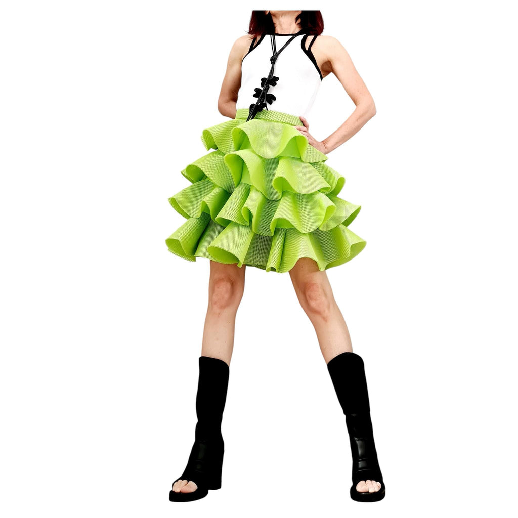 Handmade Green Neoprene Skirt – Asymmetrical Circle Tutu Skirt – Avant-Garde Cocktail Ball Skirt – Plus Size Available