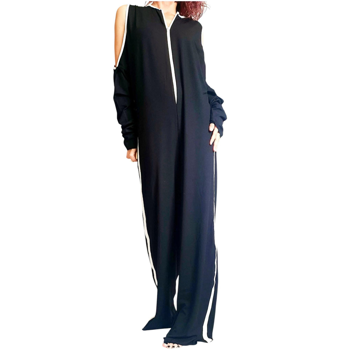 Asymmetric Cotton Jumpsuit: Extravagant Wide Leg Boho Gothic Overall