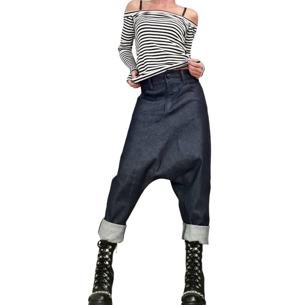 Denim Harem Pants, Unisex Baggy Boho Style, Extravagant Fit