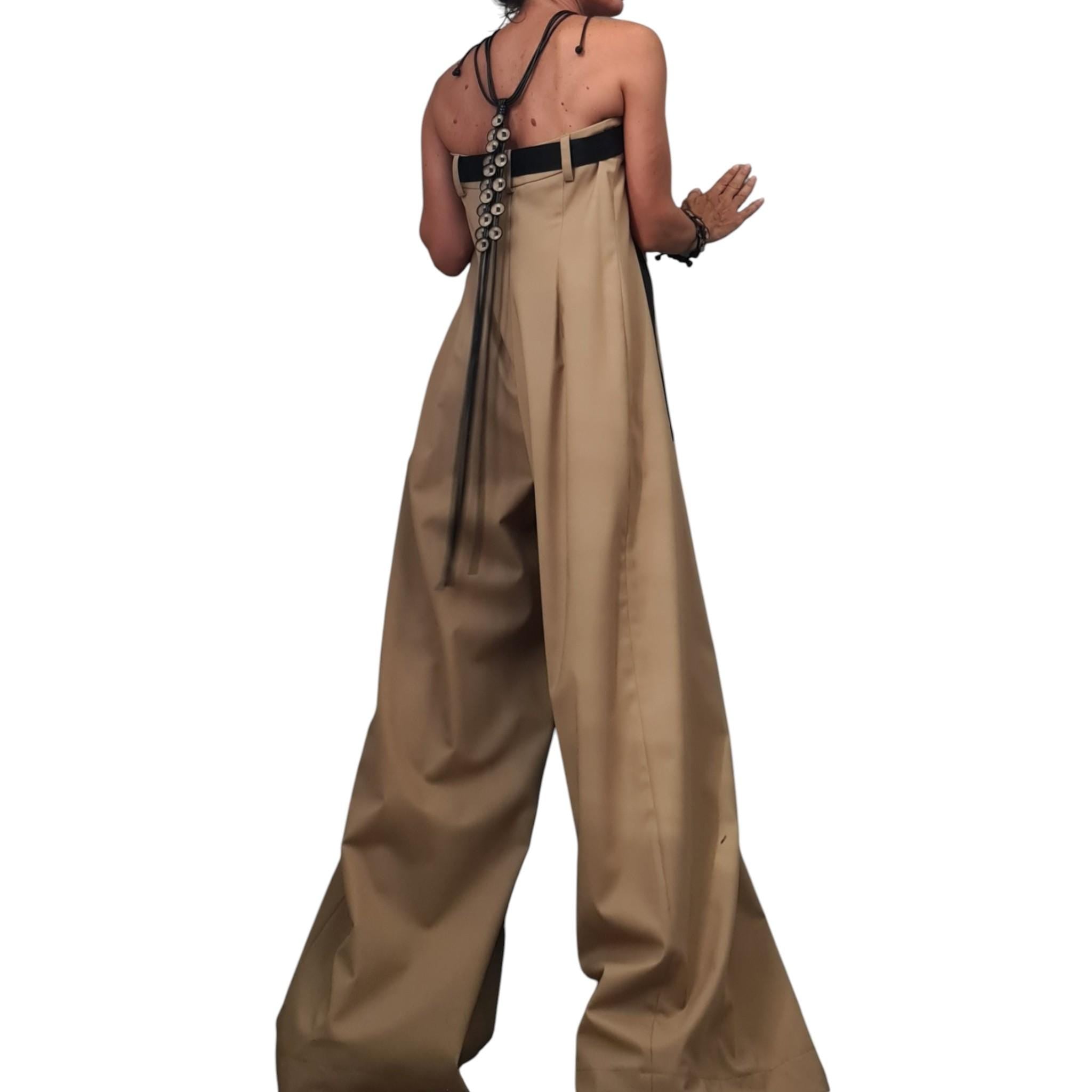 Wide Leg Jumpsuit, Sleeveless Bustier Overall, Beige Harem Jumpsuit