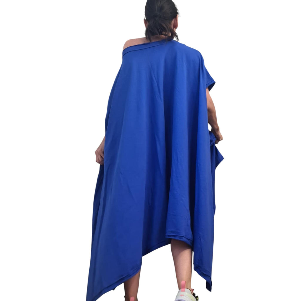 Royal Blue Asymmetrical Cotton Tunic, Loose Oversize Style, Plus Size Dress