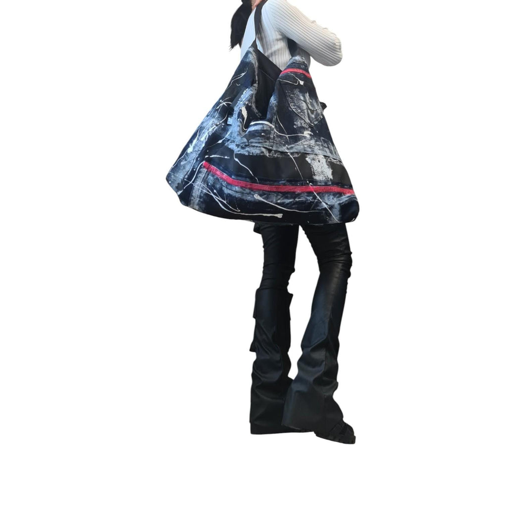 Oversized Handmade Denim Tote, Avant Garde Large Hand-Painted Artistic Bag