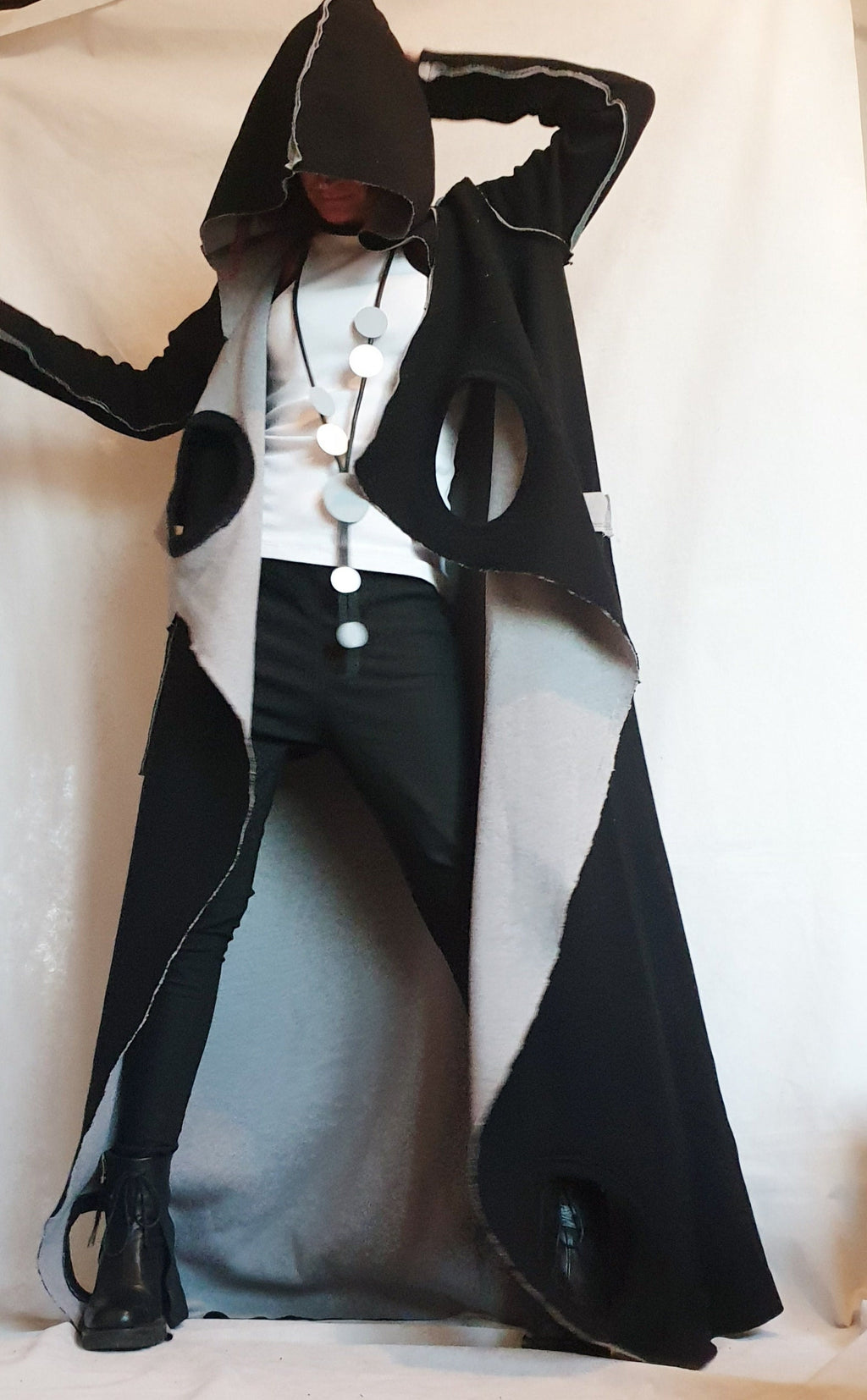 Black Grey Hooded Wool Vest, Plus Size Asymmetric Maxi Gilet, Long Knit Outerwear