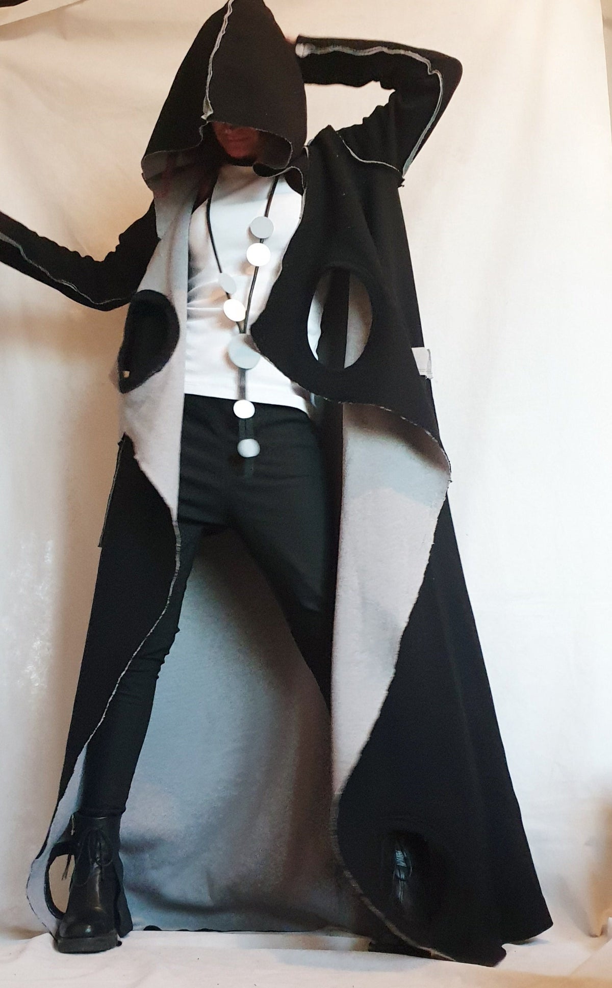 Black Grey Hooded Wool Vest, Plus Size Asymmetric Maxi Gilet, Long Knit Outerwear