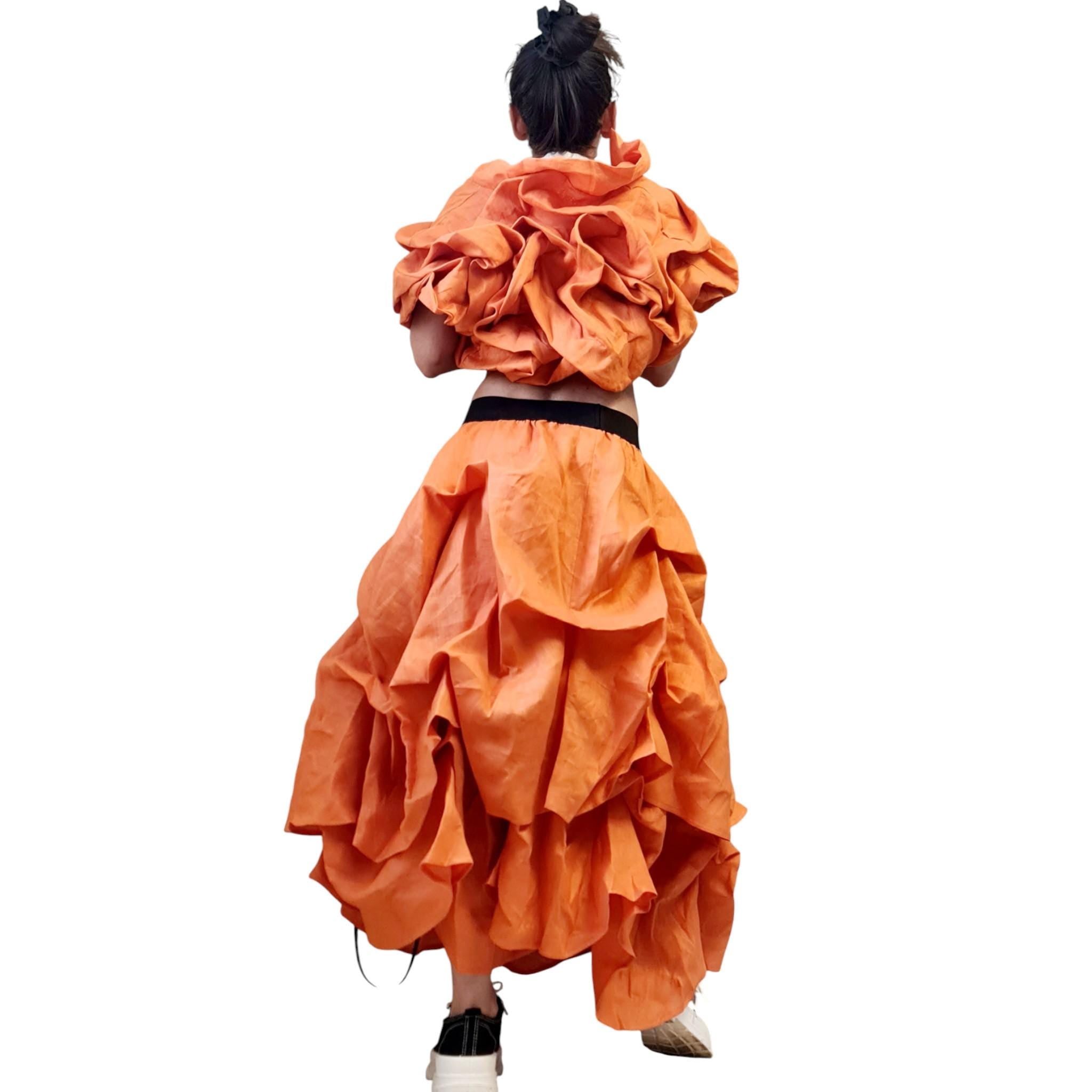 Orange Sleeveless Linen Jacket for Women, Short Cropped Asymmetric Jacket, Handmade Clothing