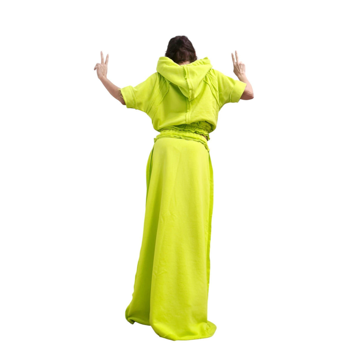 Lime Green Crop Top Hoodie | Avant Garde Streetwear | Handmade Cotton Top for Women