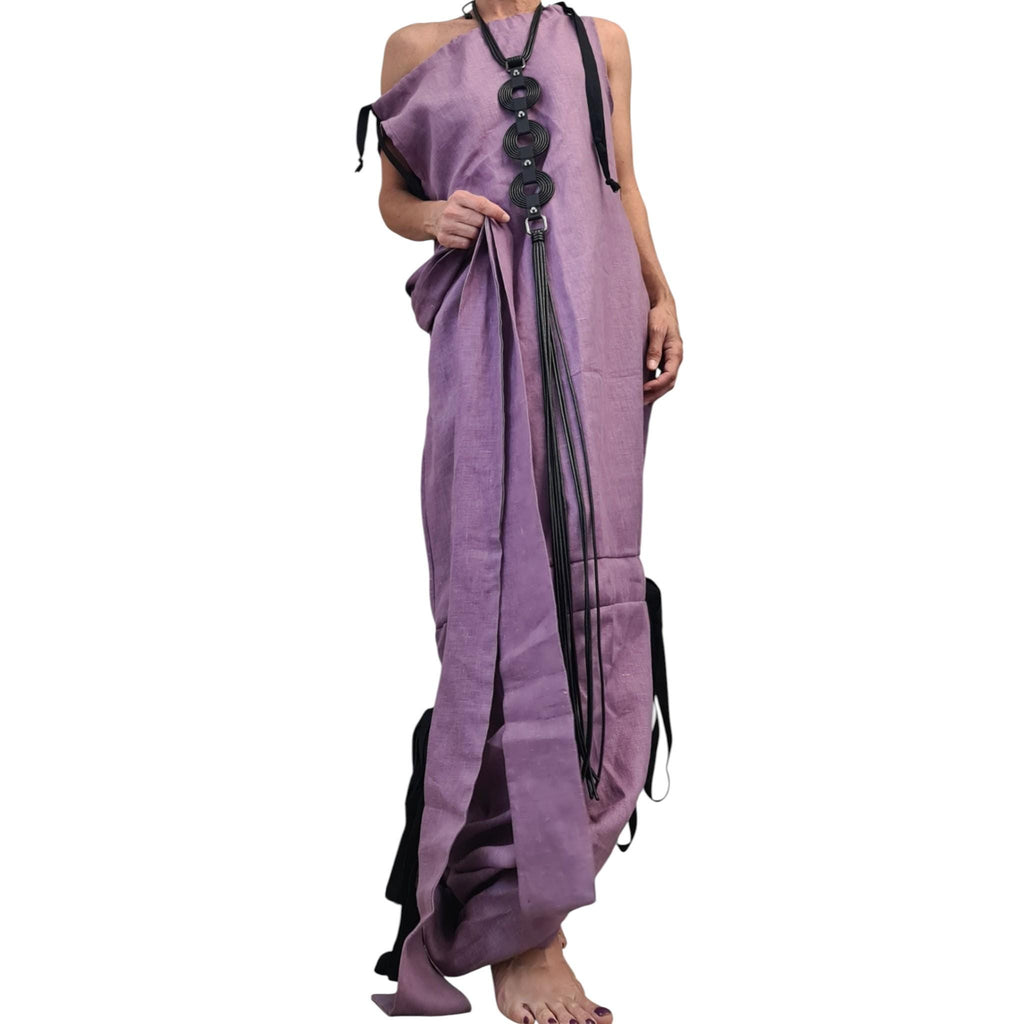 Lavender Linen Maxi Dress, Open Back, Asymmetric One Shoulder Design, Sleeveless Long Dress