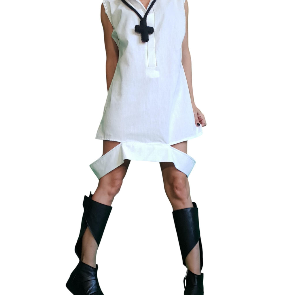 White Flax Linen Shirt Tunic / Long Beach Dress for Women / Minimal Clothing