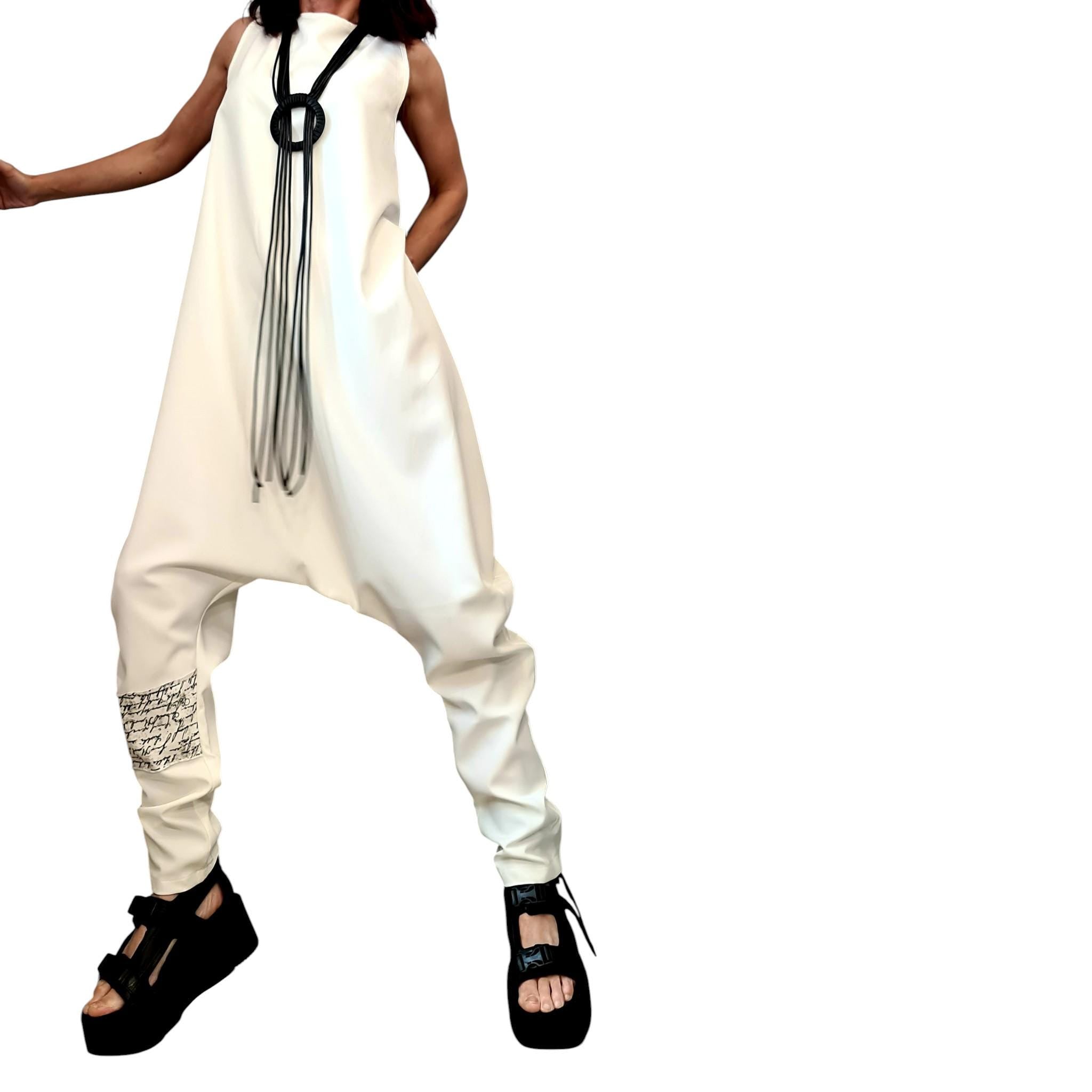 White Asymmetric Wide Leg Jumpsuit | Sleeveless Fluid One Piece | Women’s Clothing | Minimalist Style