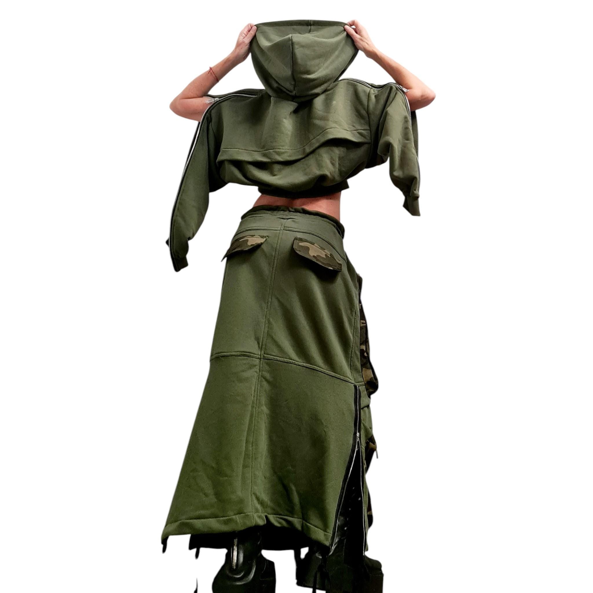 Cargo Military Maxi Skirt Camo Pockets | Avant Garde Women’s Combat Fashion