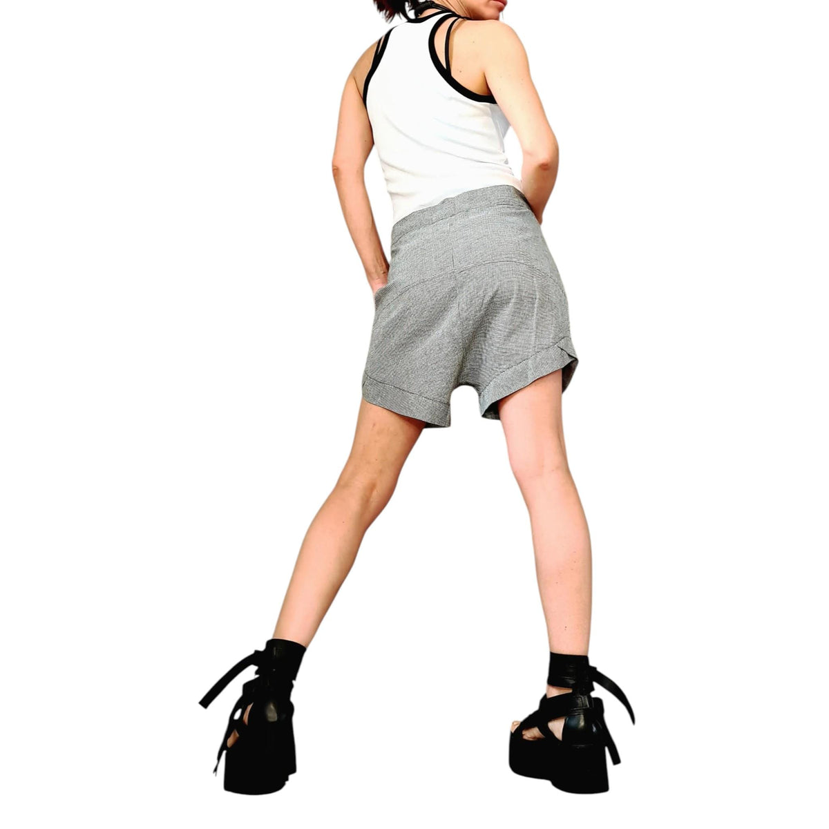 Linen Harem Shorts Women, Grey Drop Crotch Asymmetric Pants, Avant Garde Summer Clothing