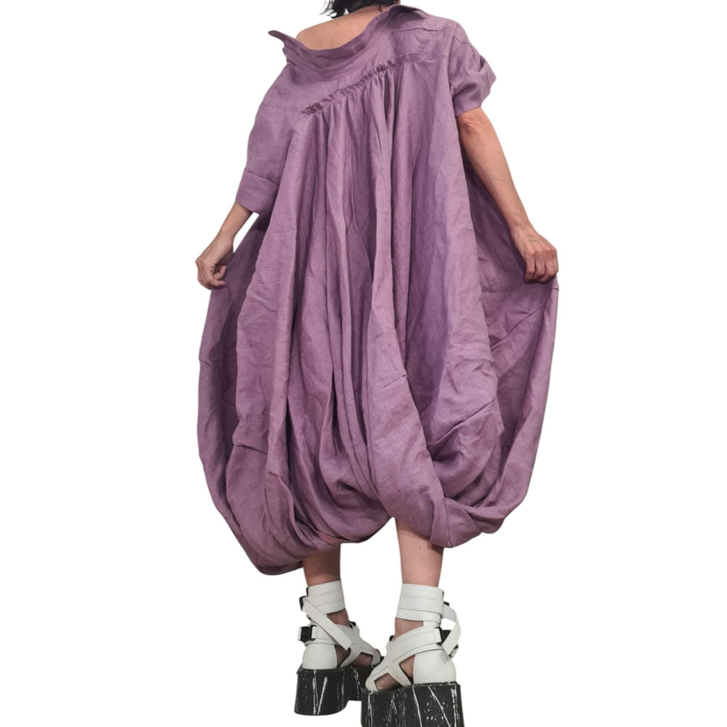 Red Oversized Linen Tunic Dress | Voluminous Mid Calf Length