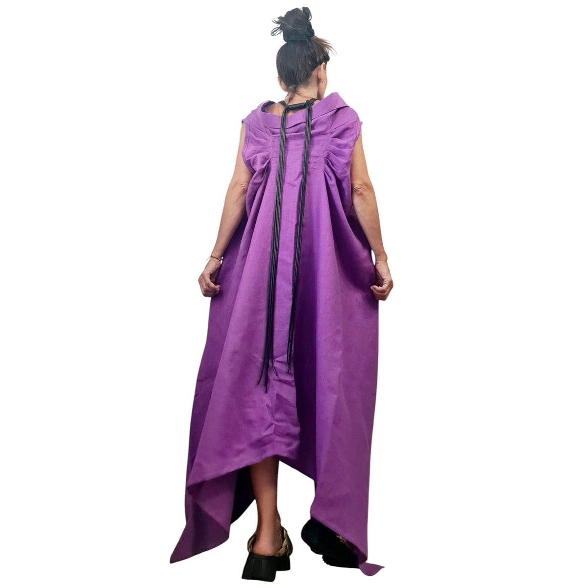 Purple Linen Tunic Shorts Set, Asymmetric Boho Top