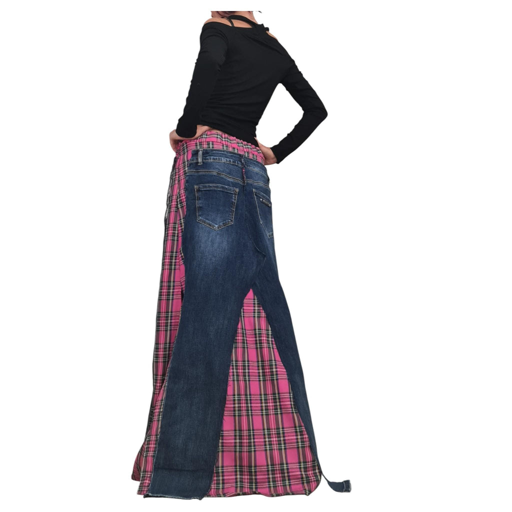 New collection Extravagant Long Skirt, Denim Pink Square Skirt, Deconstructed Avant Garde Skirt