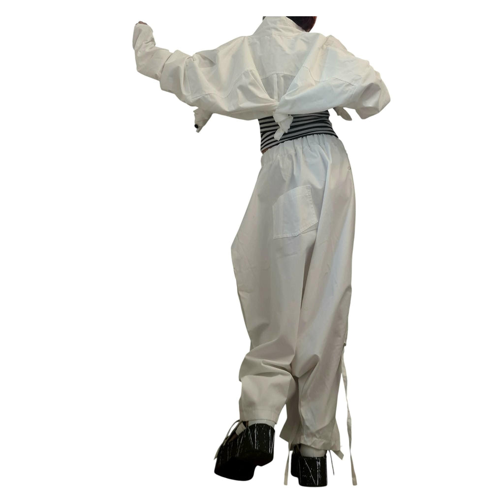 Women’s White Cotton Co-Ord Set, Asymmetrical Summer Top, Loose Harem Pants