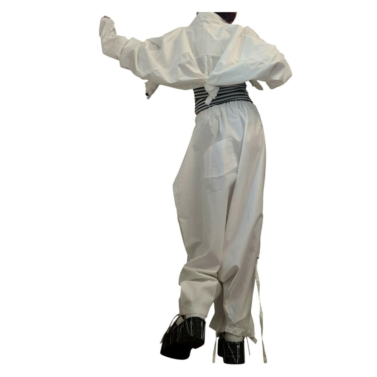 Women’s White Cotton Co-Ord Set, Asymmetrical Summer Top, Loose Harem Pants