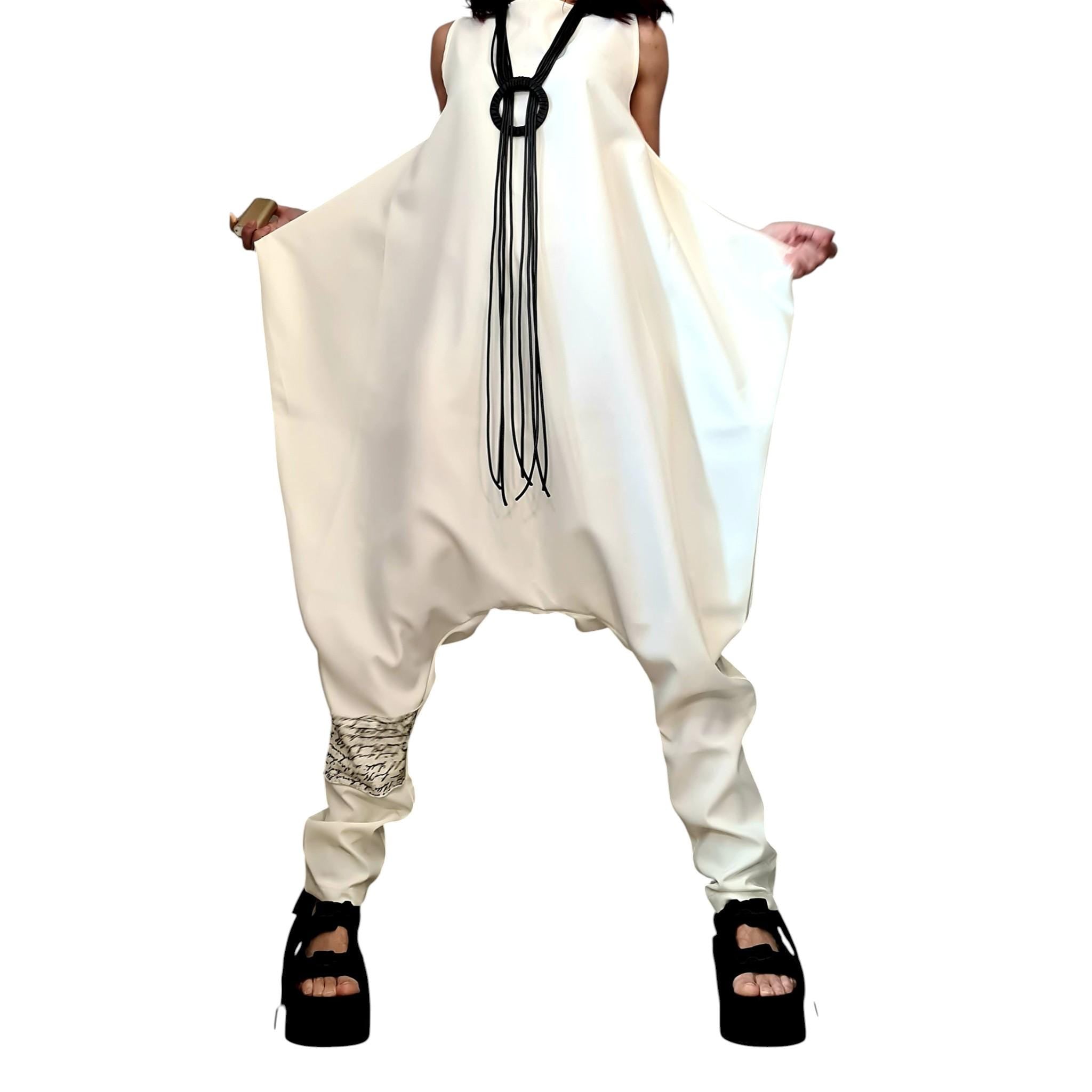 White Asymmetric Wide Leg Jumpsuit | Sleeveless Fluid One Piece | Women’s Clothing | Minimalist Style