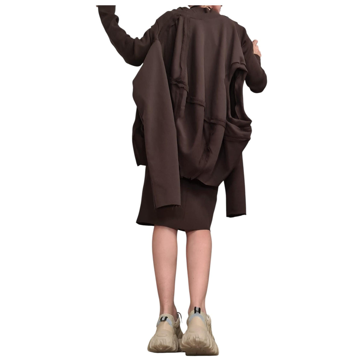 Brown Cotton Bodycon Midi Dress, Oversized Deconstructed Tunic with Detachable Sleeves, Two-Piece Co-Ord Set