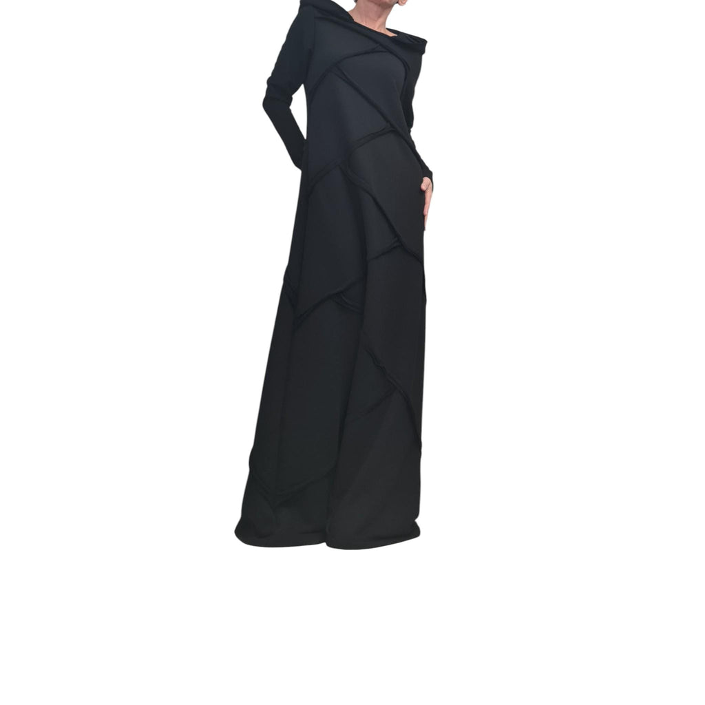 Hooded Black Maxi Dress: Relaxed Cotton Kaftan (XS to 5XL)