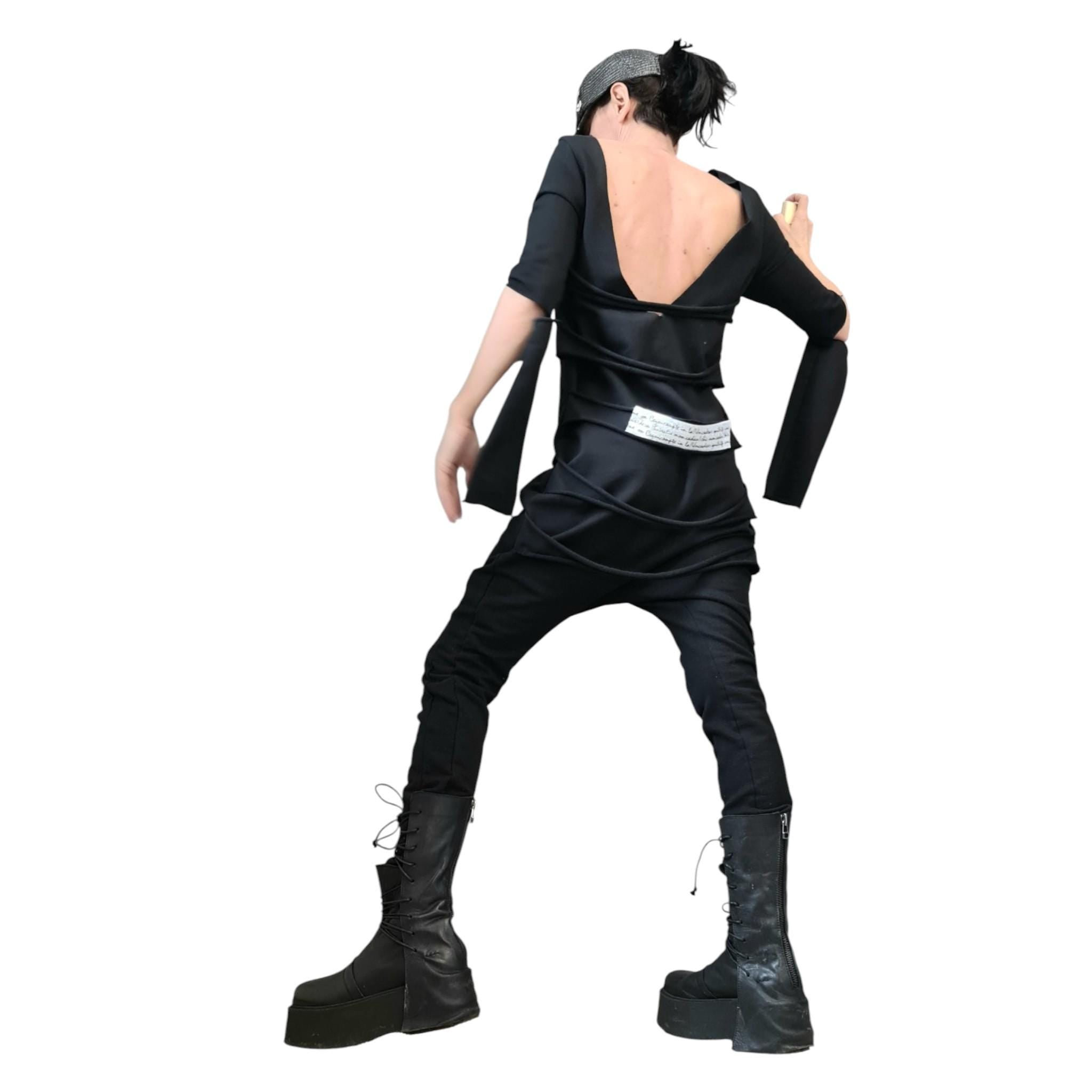 Black Harem Jumpsuit, Drop Crotch Overall, Open Back Style, Plus Size Clothing, Women Outfit