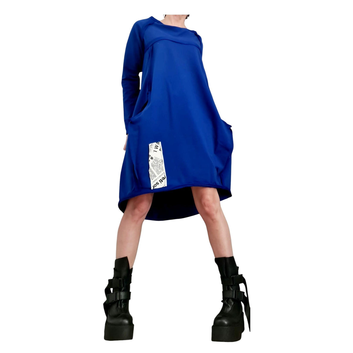 Royal Blue Cotton Dress, Asymmetric High Low Hem, Oversized Tunic Sweatshirt