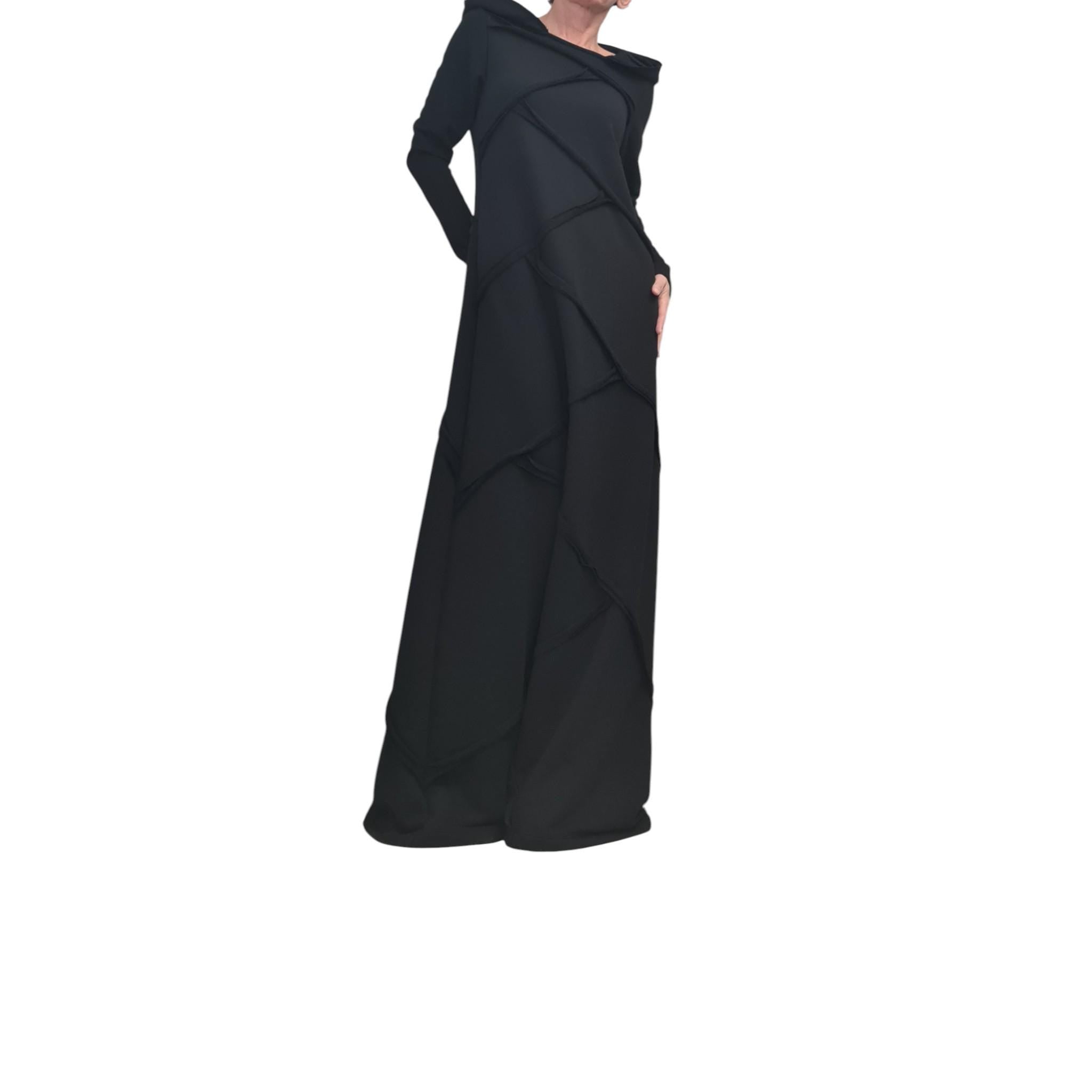 Black Hooded Maxi Dress, Gothic Oversized Long Sleeve Dress, Avant Garde Kaftan for Women