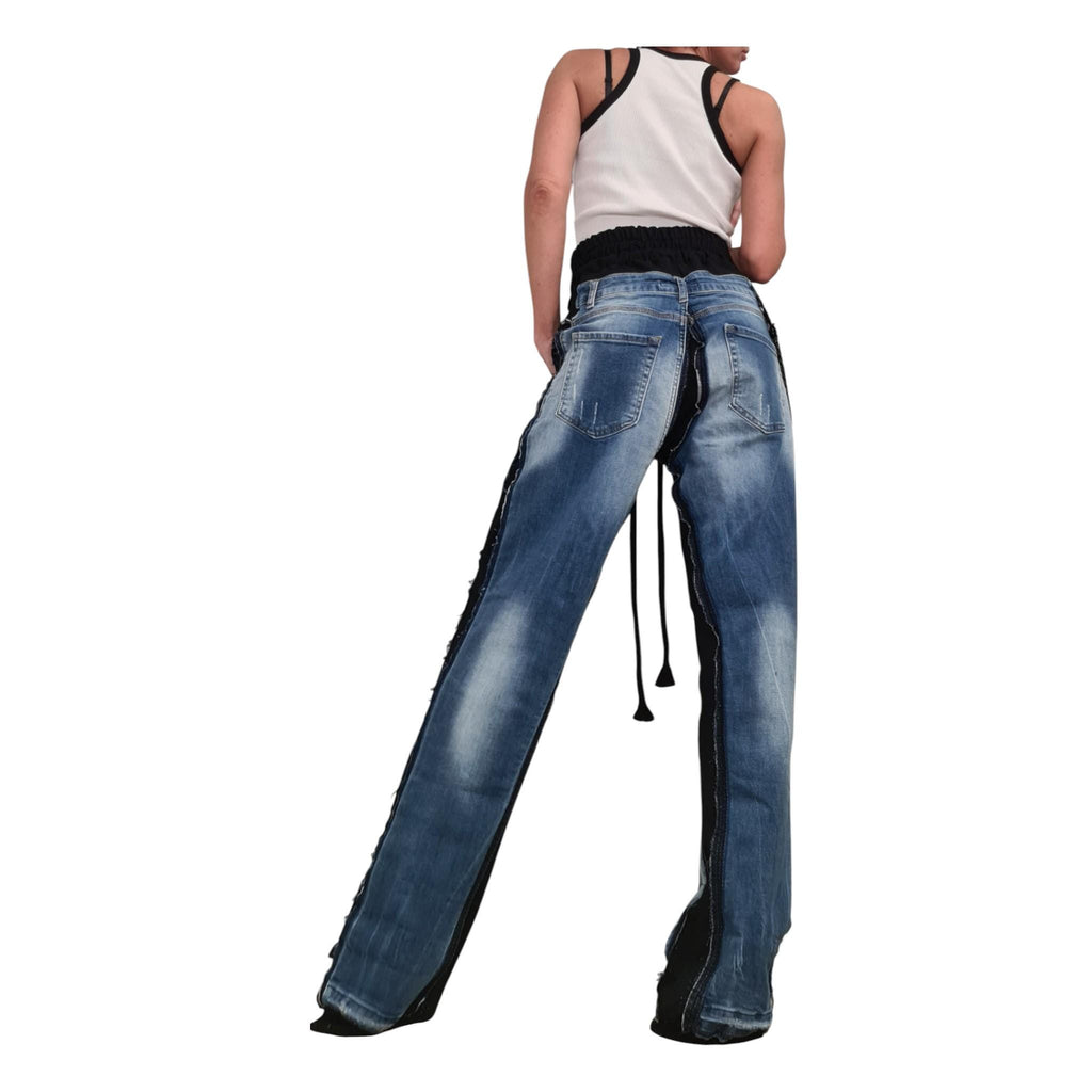 Deconstructed Denim Pants Women Wide Leg Streetwear Hip Hop Style Designer Trousers