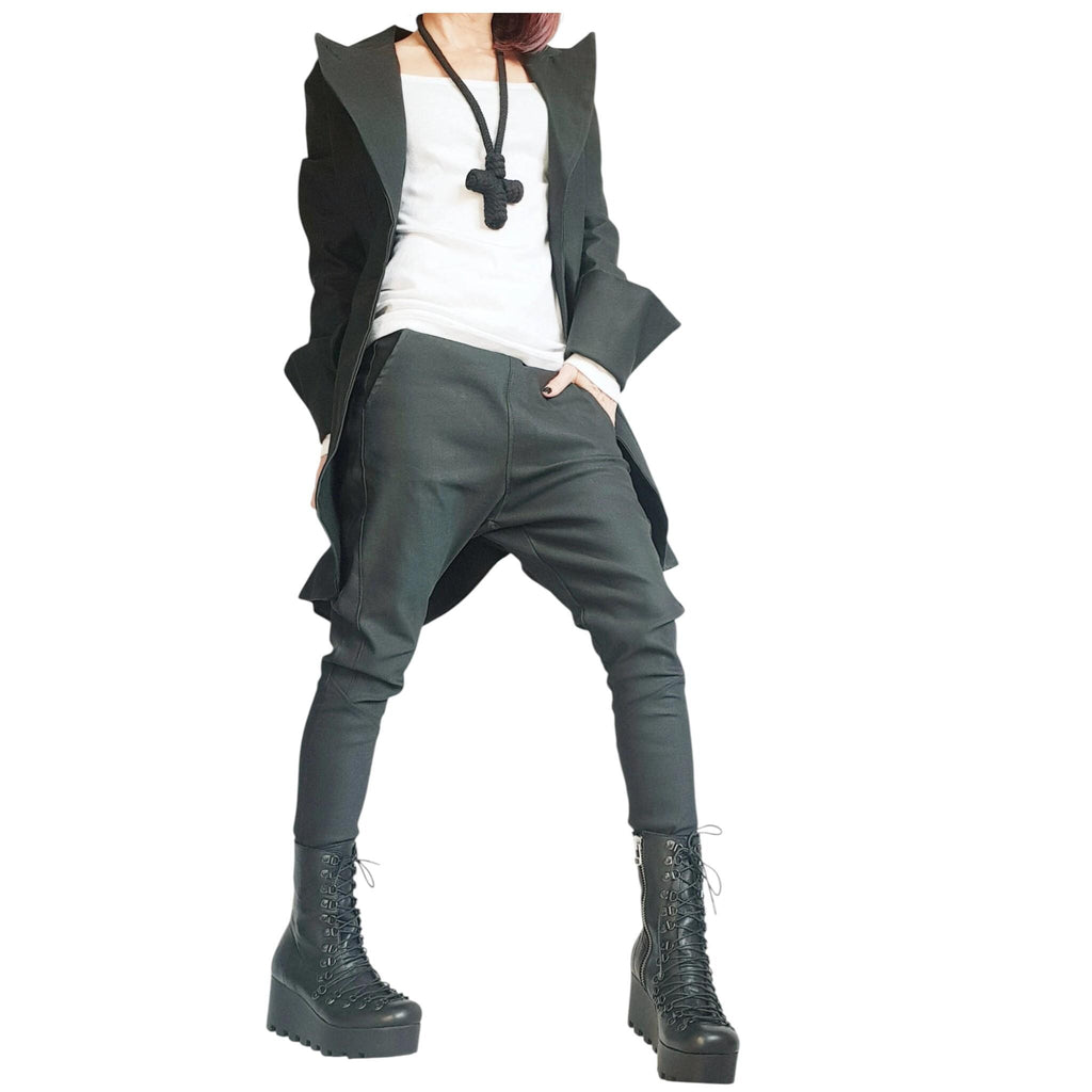 Ivory Asymmetrical Peplum Blazer with Gathered Back, Fitted Waist and Long Tailcoat Hem
