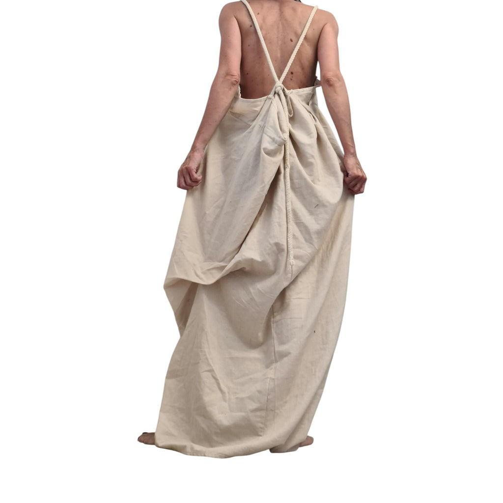 Asymmetric Linen Maxi Dress, Off Shoulder Open Back, Boho Loose Outfit, Plus Size Clothing