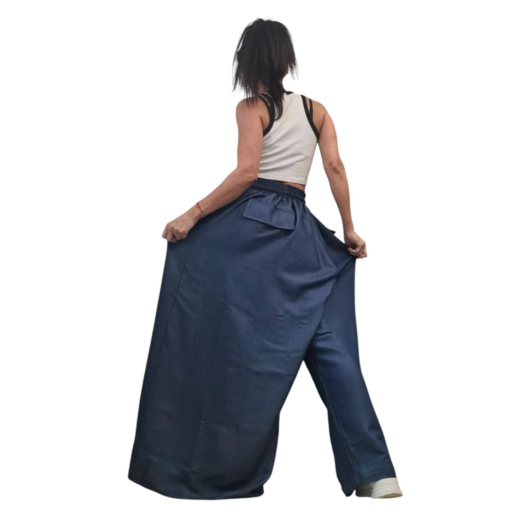 Asymmetric Wide-leg Denim Pants, Harem trousers, Plus Size pants for women