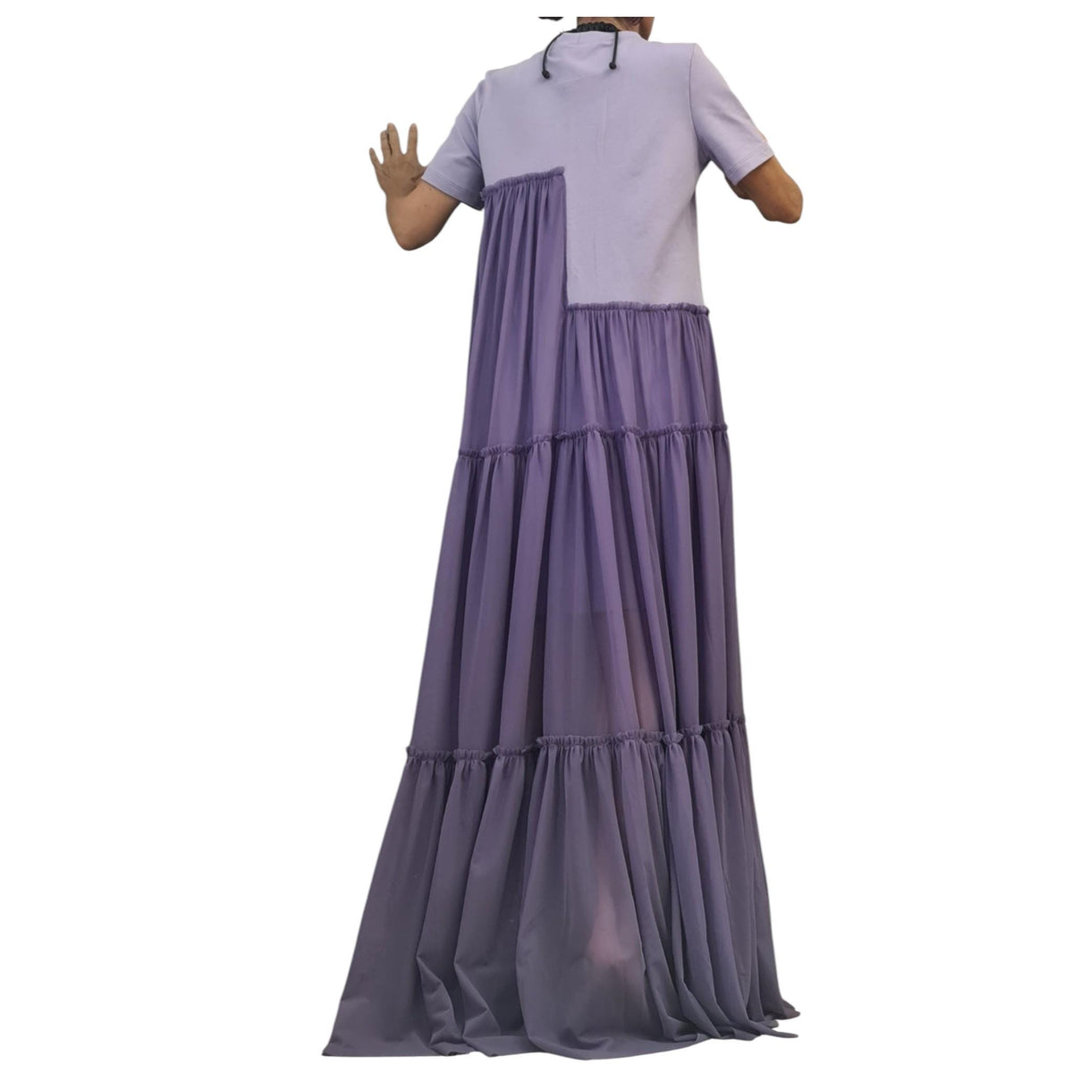 Lavender Asymmetric Cotton Tull Dress, Plus Size Maxi Clothing