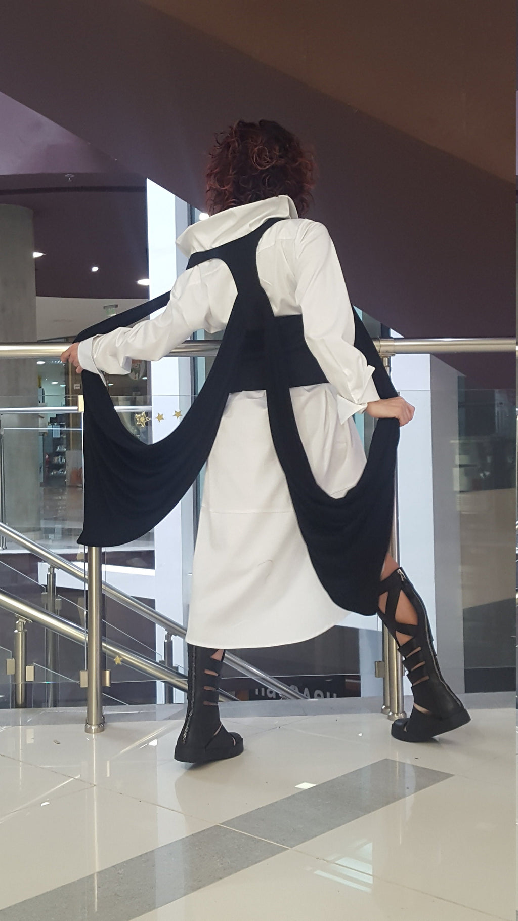 Asymmetric White Cotton Tunic Shirt, Avant Garde Oversize Shirt