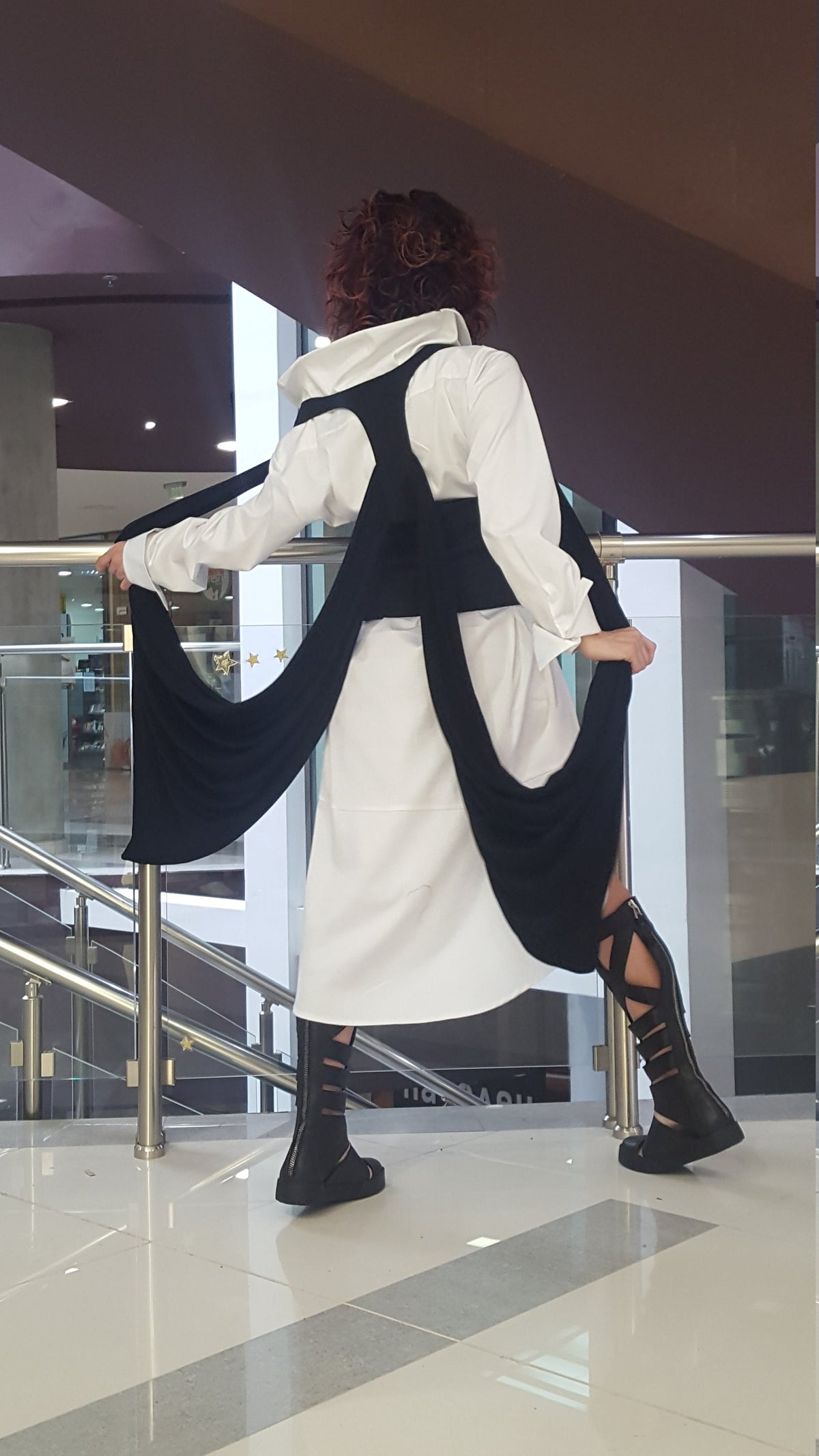 Asymmetric White Cotton Tunic Shirt, Avant Garde Oversize Shirt