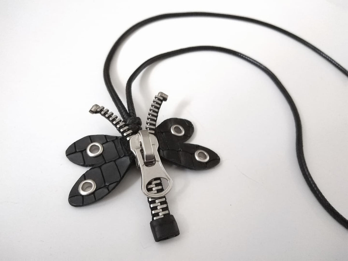 Black Leather Butterfly Necklace, Avant Garde Gothic Style