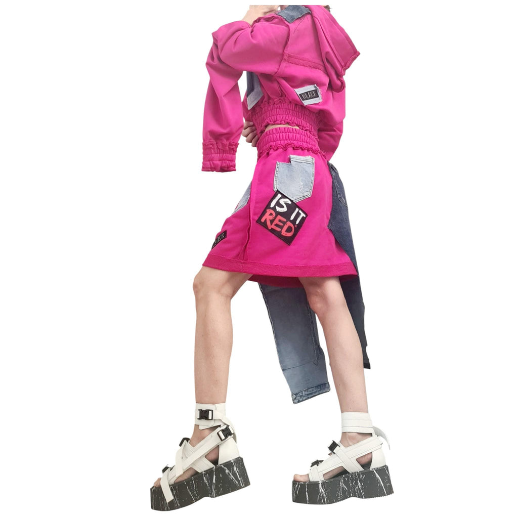 New collection Extravagant Short Skirt, Cotton Denim Skirt, Deconstructed Avant Garde Skirt Outside Seam