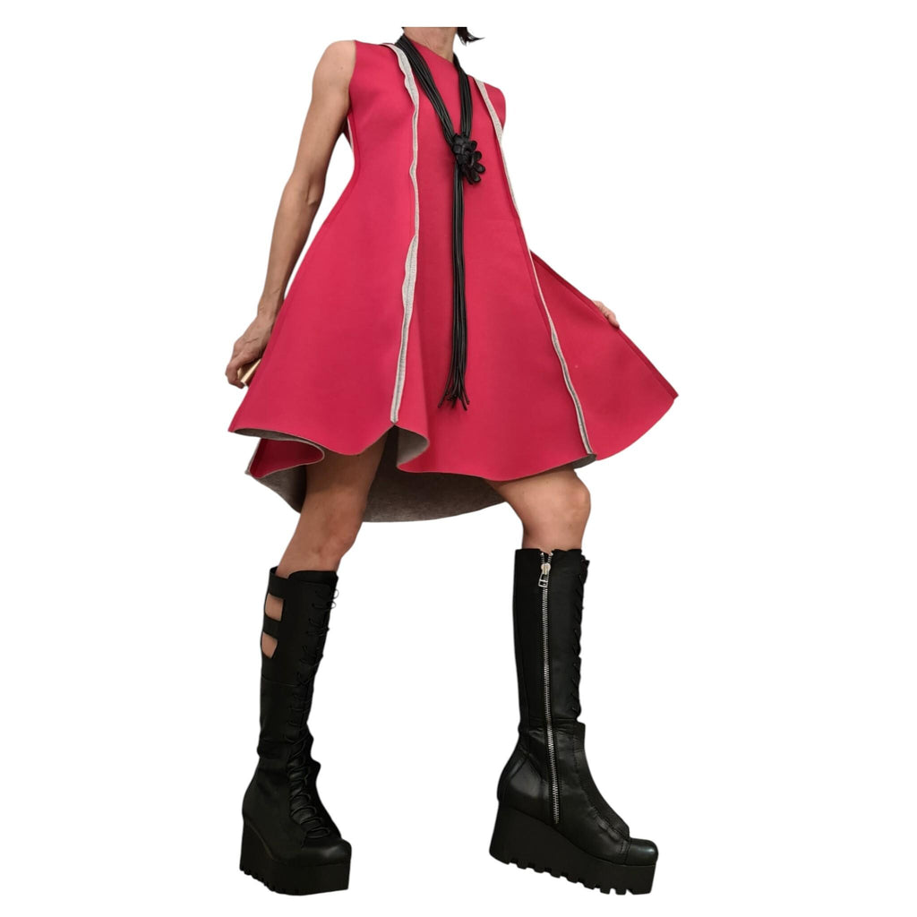 Reversible neoprene dress, two color sleeveless mini, flared silhouette, plus size women clothing