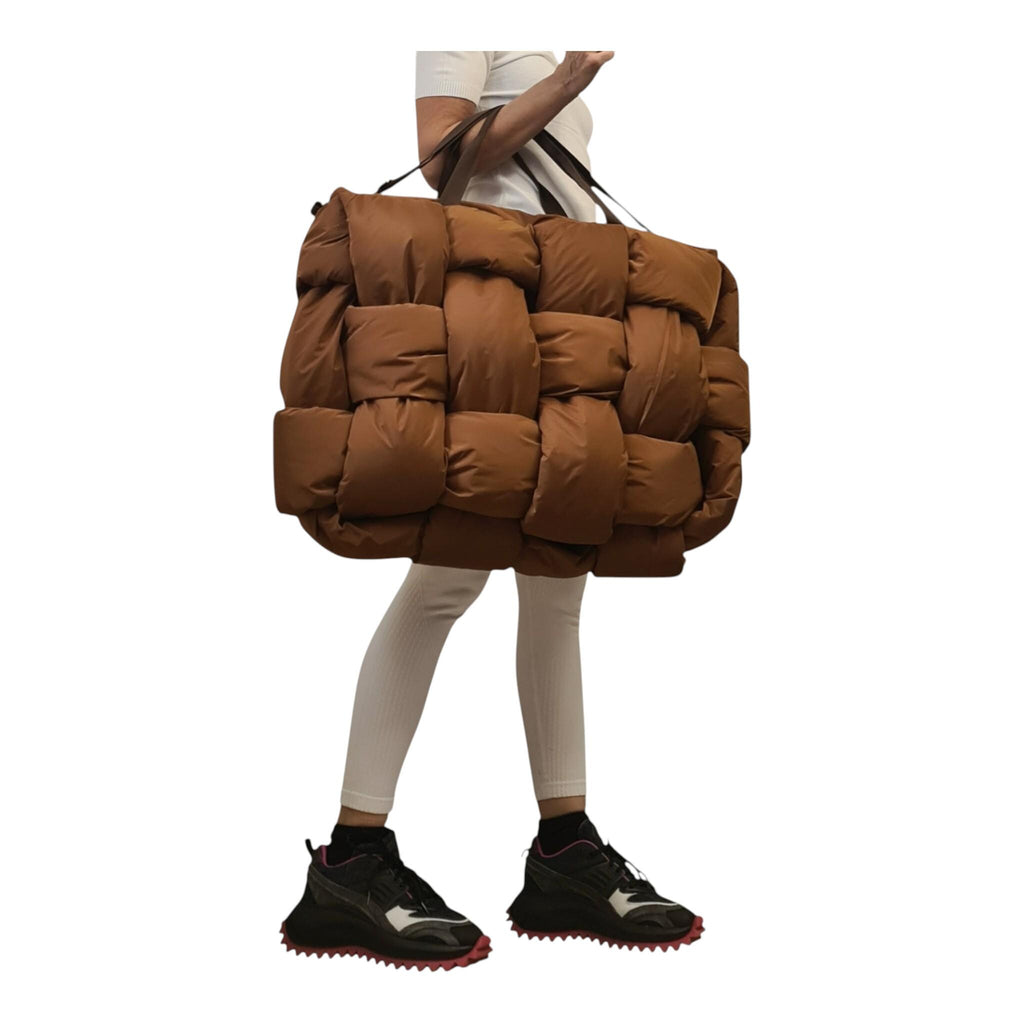 Avant Garde Brown Puffer Bag, Oversized Quilted Tote, Extravagant Bag